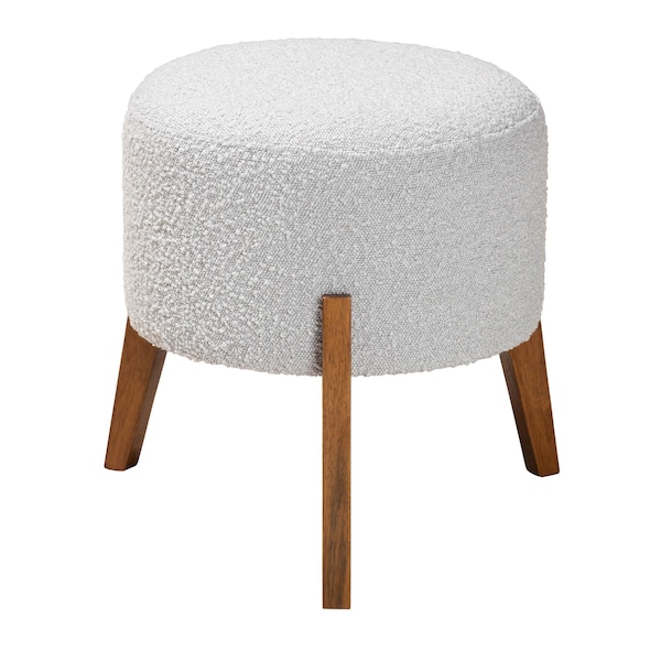 Baxton Studio Elkie Japandi Light Grey Boucle Fabric and Walnut Brown Finished Wood Ottoman Footstool 233-13323-ZORO - main